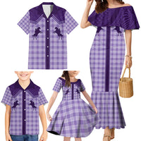 Aloha Hawaii Cowboys Paniolo Family Matching Mermaid Dress and Hawaiian Shirt Violet Palaka - Polynesian Pride