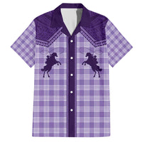 Aloha Hawaii Cowboys Paniolo Family Matching Off The Shoulder Long Sleeve Dress and Hawaiian Shirt Violet Palaka - Polynesian Pride