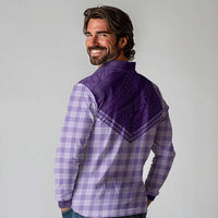 Aloha Hawaii Cowboys Paniolo Long Sleeve Polo Shirt Violet Palaka - Polynesian Pride