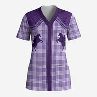 Aloha Hawaii Cowboys Paniolo Scrub Top Violet Palaka - Polynesian Pride