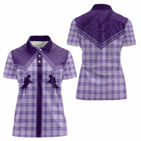 Aloha Hawaii Cowboys Paniolo Women Polo Shirt Violet Palaka - Polynesian Pride
