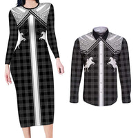 Aloha Hawaii Cowboys Paniolo Couples Matching Long Sleeve Bodycon Dress and Long Sleeve Button Shirt Black Palaka - Polynesian Pride