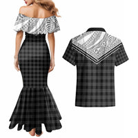 Aloha Hawaii Cowboys Paniolo Couples Matching Mermaid Dress and Hawaiian Shirt Black Palaka - Polynesian Pride