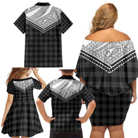 Aloha Hawaii Cowboys Paniolo Family Matching Off Shoulder Short Dress and Hawaiian Shirt Black Palaka - Polynesian Pride