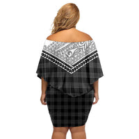 Aloha Hawaii Cowboys Paniolo Family Matching Off Shoulder Short Dress and Hawaiian Shirt Black Palaka - Polynesian Pride