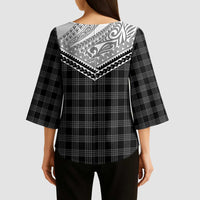 Aloha Hawaii Cowboys Paniolo Kimono Sleeve Blouse Black Palaka - Polynesian Pride