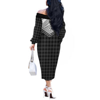 Aloha Hawaii Cowboys Paniolo Off The Shoulder Long Sleeve Dress Black Palaka - Polynesian Pride