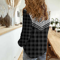 Aloha Hawaii Cowboys Paniolo Women Casual Shirt Black Palaka - Polynesian Pride