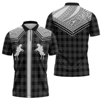 Aloha Hawaii Cowboys Paniolo Zipper Polo Shirt Black Palaka - Polynesian Pride