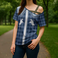 Aloha Hawaii Cowboys Paniolo Cross Shoulder Shirt Navy Blue Palaka - Polynesian Pride