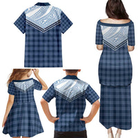 Aloha Hawaii Cowboys Paniolo Family Matching Puletasi and Hawaiian Shirt Navy Blue Palaka - Polynesian Pride