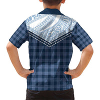 Aloha Hawaii Cowboys Paniolo Family Matching Short Sleeve Bodycon Dress and Hawaiian Shirt Navy Blue Palaka - Polynesian Pride