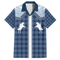 Aloha Hawaii Cowboys Paniolo Family Matching Short Sleeve Bodycon Dress and Hawaiian Shirt Navy Blue Palaka - Polynesian Pride