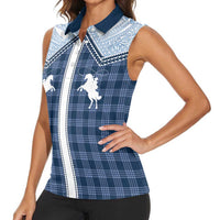 Aloha Hawaii Cowboys Paniolo Women Sleeveless Polo Shirt Navy Blue Palaka - Polynesian Pride