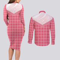 Aloha Hawaii Cowboys Paniolo Couples Matching Long Sleeve Bodycon Dress and Long Sleeve Button Shirt Rose Palaka - Polynesian Pride
