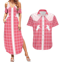 Aloha Hawaii Cowboys Paniolo Couples Matching Summer Maxi Dress and Hawaiian Shirt Rose Palaka - Polynesian Pride