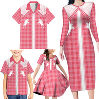 Aloha Hawaii Cowboys Paniolo Family Matching Long Sleeve Bodycon Dress and Hawaiian Shirt Rose Palaka - Polynesian Pride