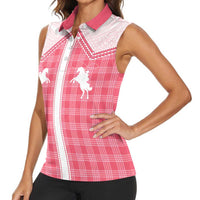 Aloha Hawaii Cowboys Paniolo Women Sleeveless Polo Shirt Rose Palaka - Polynesian Pride