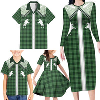 Aloha Hawaii Cowboys Paniolo Family Matching Long Sleeve Bodycon Dress and Hawaiian Shirt Forest Green Palaka - Polynesian Pride