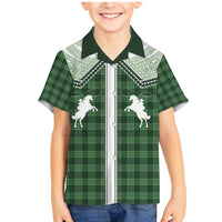 Aloha Hawaii Cowboys Paniolo Family Matching Mermaid Dress and Hawaiian Shirt Forest Green Palaka - Polynesian Pride