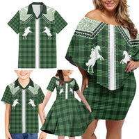 Aloha Hawaii Cowboys Paniolo Family Matching Off Shoulder Short Dress and Hawaiian Shirt Forest Green Palaka - Polynesian Pride