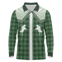 Aloha Hawaii Cowboys Paniolo Long Sleeve Polo Shirt Forest Green Palaka - Polynesian Pride