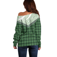 Aloha Hawaii Cowboys Paniolo Off Shoulder Sweater Forest Green Palaka - Polynesian Pride