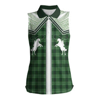 Aloha Hawaii Cowboys Paniolo Women Sleeveless Polo Shirt Forest Green Palaka - Polynesian Pride