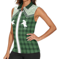 Aloha Hawaii Cowboys Paniolo Women Sleeveless Polo Shirt Forest Green Palaka - Polynesian Pride
