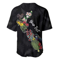 Kia Ora New Zealand Floral Personalized Baseball Jersey Black LT7 - Polynesian Pride