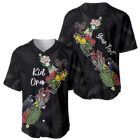 Kia Ora New Zealand Floral Personalized Baseball Jersey Black LT7 - Polynesian Pride