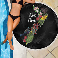 Kia Ora New Zealand Floral Beach Blanket Black - Polynesian Pride