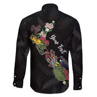 Kia Ora New Zealand Floral Personalized Family Matching Mermaid Dress and Hawaiian Shirt Black - Polynesian Pride