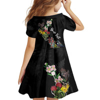 Kia Ora New Zealand Floral Personalized Family Matching Off Shoulder Short Dress and Hawaiian Shirt Black - Polynesian Pride