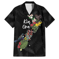 Kia Ora New Zealand Floral Personalized Family Matching Off Shoulder Short Dress and Hawaiian Shirt Black - Polynesian Pride