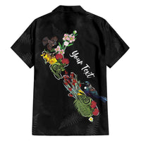 Kia Ora New Zealand Floral Personalized Family Matching Off Shoulder Short Dress and Hawaiian Shirt Black - Polynesian Pride