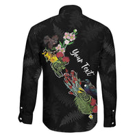 Kia Ora New Zealand Floral Personalized Family Matching Off Shoulder Short Dress and Hawaiian Shirt Black - Polynesian Pride