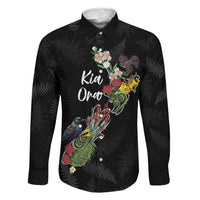 Kia Ora New Zealand Floral Personalized Family Matching Tank Maxi Dress and Hawaiian Shirt Black LT7 Dad's Shirt - Long Sleeve Black - Polynesian Pride