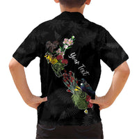 Kia Ora New Zealand Floral Personalized Kid Hawaiian Shirt Black - Polynesian Pride