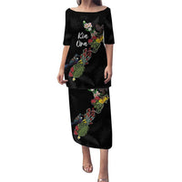 Kia Ora New Zealand Floral Personalized Puletasi Black LT7 Long Dress Black - Polynesian Pride