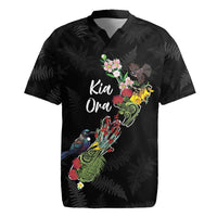 Kia Ora New Zealand Floral Personalized Rugby Jersey Black LT7 Black - Polynesian Pride