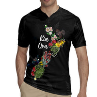 Kia Ora New Zealand Floral Personalized Rugby Jersey Black LT7 - Polynesian Pride