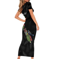 Kia Ora New Zealand Floral Personalized Short Sleeve Bodycon Dress Black LT7 - Polynesian Pride