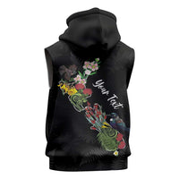Kia Ora New Zealand Floral Personalized Sleeveless Zip Hoodie Black LT7 - Polynesian Pride