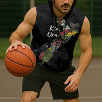 Kia Ora New Zealand Floral Personalized Sleeveless Zip Hoodie Black LT7 - Polynesian Pride