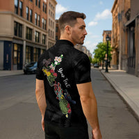 Kia Ora New Zealand Floral Personalized Zipper Polo Shirt Black - Polynesian Pride