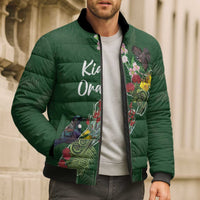 Kia Ora New Zealand Floral Personalized Bomber Puffer Jacket Sage Green - Polynesian Pride