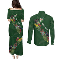 Kia Ora New Zealand Floral Personalized Couples Matching Puletasi and Long Sleeve Button Shirt Sage Green - Polynesian Pride