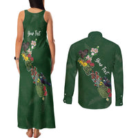 Kia Ora New Zealand Floral Personalized Couples Matching Tank Maxi Dress and Long Sleeve Button Shirt Sage Green - Polynesian Pride