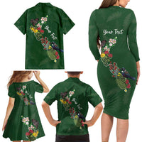 Kia Ora New Zealand Floral Personalized Family Matching Long Sleeve Bodycon Dress and Hawaiian Shirt Sage Green - Polynesian Pride